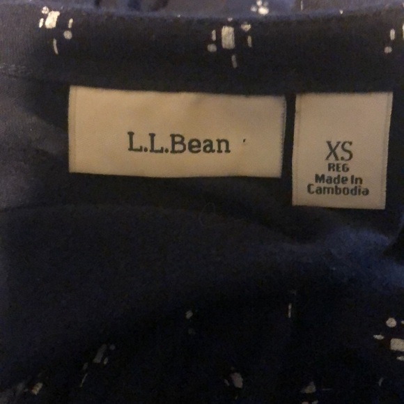 L.L. Bean Empire Empire Waist Knit Printed Dress XS Navy Easy Wear Minimalist - Picture 6 of 7